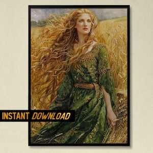 Sif Norse Goddess of Harvest, Golden Hair, and Fertility, Norse Mythology Art, Viking Nature Deity, Wheat Field Beauty - Digital Download
