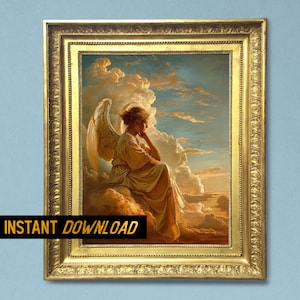 Heavenly Guardian Angel Painting - Serene and Peaceful Angel Art - Celestial guardian angel picture - woman angel painting -digital download