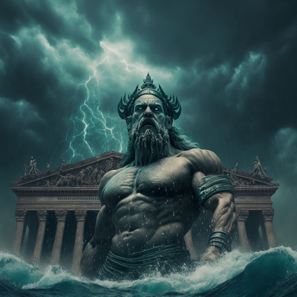 Poseidon Emerges - Poseidon painting | Neptune art |  king of Atlantis | Wrath of the gods | digital download (Ref. ATLANTIS016)