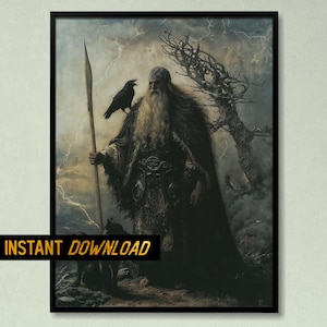 Odin, Norse God of War – Viking God Digital Art, Norse Mythology Odin Portrait, Mysterious Allfather Art for Wall Decor - Digital Download