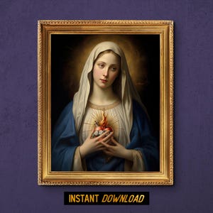 Unbeflecktes Herz Mariens - Kunst der Heiligen Jungfrau Maria - Renaissance - Marianisches Porträt - Segen Christliche Wandkunst - digitaler Download