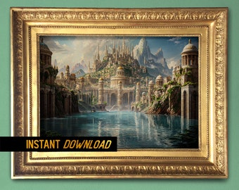 Nautical theme decor - Neoclassical City of Atlantis - Epic Fantasy painting (digital) - Imaginary Utopia Art - Instant download