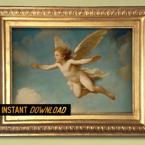 French Academic Cherub Painting - Victorian Printable Cherub Art Decor - Vintage Angel Art Print for Classical Home Decor - Digital download