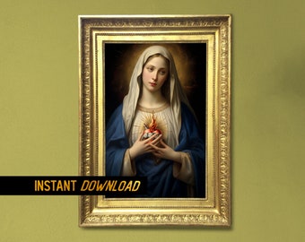 Immaculate heart of Mary Art , Italian Renaissance Art , Virgin Mary digital sacred heart , heavenly Spiritual gift - Instant download