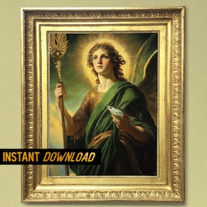 Saint Raphael the Archangel printable art, Angel of Healing Renaissance painting for Christian decor, housewarming gift - Digital download
