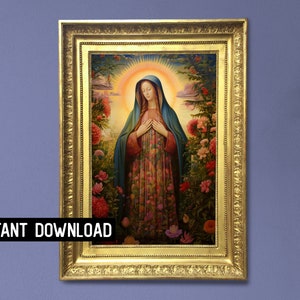 Virgin Mary preraphaelite portrait - Art Nouveau painting - virgin mary digital art - romanticism art -  Instant download