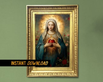 Immaculate heart of Mary Renaissance art - Virgin Mary artwork - blessed Virgin Mary - religious imagery - Instant download