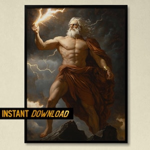 Zeus the God of Thunder Art – Epic Olympus Mythology, Greek Mythology Print, Olympian God Wall Decor for Fantasy Lovers – Digital Download