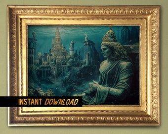 Ocean Decor Art Gift - Lost City of Atlantis Digital Art, Mythological King of Atlantis - Instant download