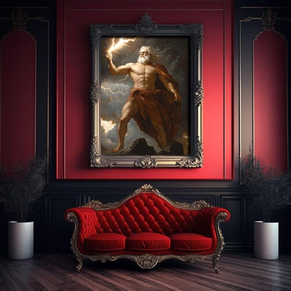 OCRTN Wandbild „Griechische Mythologie Zeus“ – Aquarell Ölgemälde Auf Leinwand, 60x80 Cm, Ohne Rahmen, Für Wohnzimmer Deko