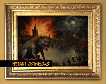 Medieval decor - Beast of the Apocalypse Art - Legendary Creature Dark Fantasy , Biblical Horror Decor - Instant download