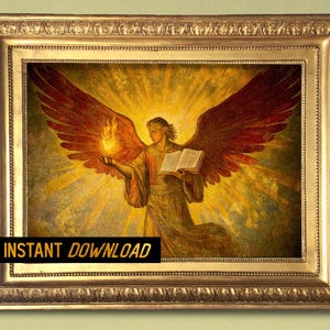 Saint Uriel the Archangel printable art, Angel of Wisdom Medieval Archangel Uriel painting, Divine Angel Wall Art - Digital download