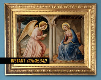 Christian art gifts - The Annunciation by Angel Gabriel to Virgin Mary art - Christian art gift -  Instant download