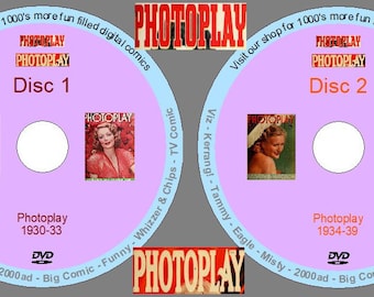 Photoplay Vintage Film Magazine 1930-1939 (COMPLETE) on 2 DVDs. UK Classic Comics