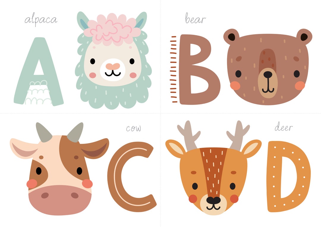 Animal ABC Flash Cards Digital Download Etsy