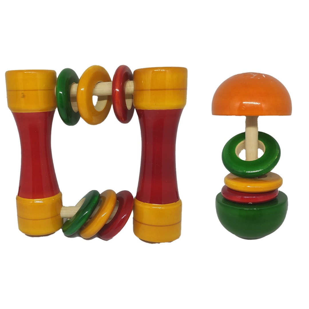 Wooden Baby Rattle Set, Non Toxic Multi Color Toy, 6-24 Months - Etsy