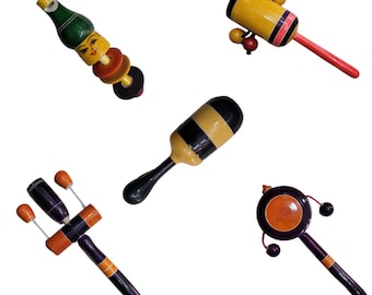 Houten rammelaarspeelgoedset, kleurrijk niet-giftig babyspeelgoed (5 stuks)