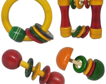 Wooden Baby Rattle Toy Set, Non-Toxic, Multi-Color, 4pcs