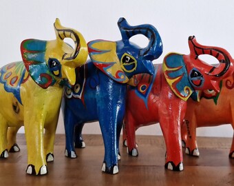 Wooden Hand Carved & Painted Elephant