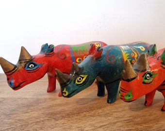 Wooden Hand Carved & Painted Rhino