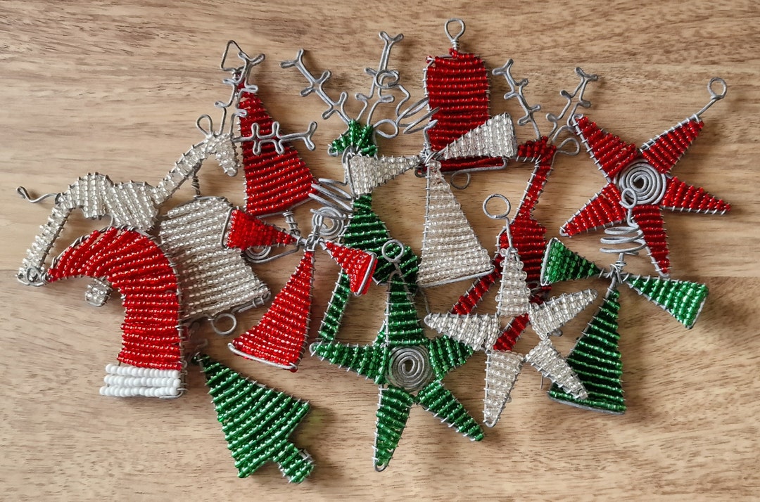 Beaded African Christmas Tree Decorations Giraffe Reindeer Etsy UK