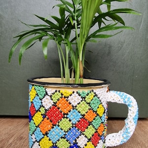 Beaded Tin Mugs African - LARGE