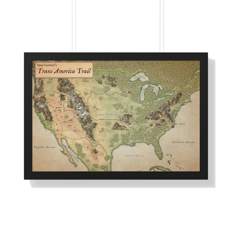 Trans America Trail Fantasy Map framed - E…