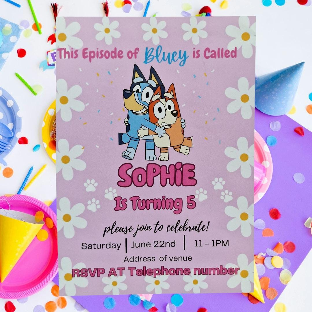 Bluey Personalised Party Invitations - Etsy