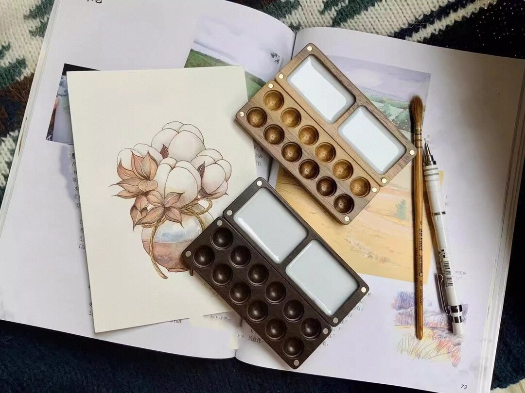 Ceramic Paint Palettewalnut Wood Paint Palette Mini Etsy