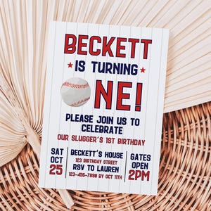 Erster Geburtstag Baseball Einladung, bearbeitbare Baseball Party Einladung, Rookie des Jahres 1. Geburtstag, Baseball Geburtstagskarte, Canva