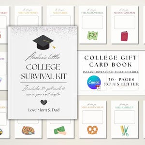 Custom Graduation Gift Card Book, College Survival Kit, For When You Gift for Graduate, College Care Package, Printable Gift Card Holder