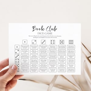 Buchklub-Würfelspiel, druckbare Eisbrecher-Fragen, Fragen für Lesegruppendiskussion, Gesprächsstarter, Diskussionsvorschläge, Canva