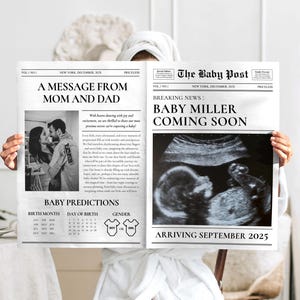 Giornale per l'annuncio del nuovo bambino, annuncio della gravidanza del bambino in arrivo, modello di giornale personalizzato per baby shower, grande giornale per bambini, Canva
