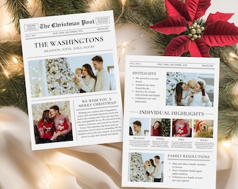 Editable Christmas Newsletter Template, Family Year in Review (Digital Download)
