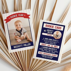First Birthday Baseball Player Card, Editable Baseball Party Invitation, Rookie of the Year 1st Birthday, Baseball Birthday Card, Canva