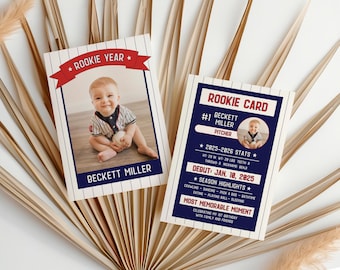 Tarjeta de cumpleaños para jugador de béisbol, invitación editable para fiesta de béisbol, primer cumpleaños del novato del año, tarjeta de cumpleaños de béisbol, Canva