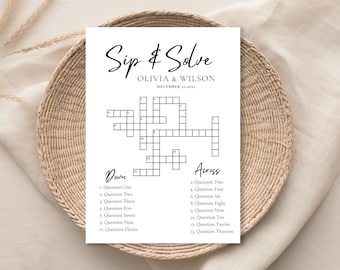 Custom Wedding Crossword Puzzle Template, Sip & Solve Game (Canva)
