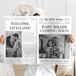 New Baby Announcement Newspaper, Baby On the Way Pregnancy Reveal, Custom Newspaper Template for Baby Shower, Large newspaper baby, Canva
