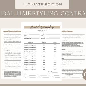 Bridal Hair Contract Template,Wedding Bridal Party Salon Services Agreement, Freelance Hairstylists,Editable Bride Terms & Conditions,CANVA