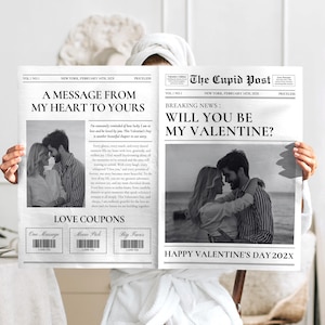 Modello di giornale di San Valentino, regalo di San Valentino, vuoi essere il mio Valentino, giornale di San Valentino personalizzato Cupido, grande giornale, Canva