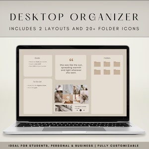Organizer modificabile per sfondi per desktop, sfondi estetici per desktop + icone di cartelle per studenti universitari, personali, aziendali, sfondi per MacBook
