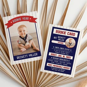 Eerste honkbalspeler verjaardagskaart, bewerkbare uitnodiging honkbalfeest, Rookie of the Year 1e verjaardag, honkbalverjaardagskaart, Canva