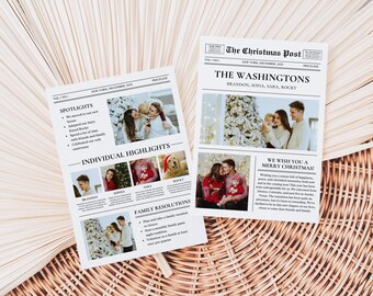 Editable Christmas Newsletter Template, Photo Newspaper Card (Digital Download)