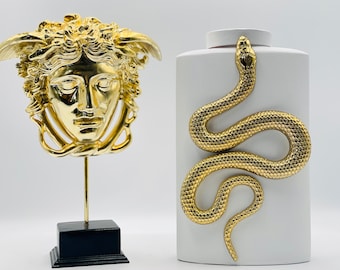 Jarrón de serpiente / Jarrón artístico de serpiente bañado en oro / Decoración de lujo hecha a mano