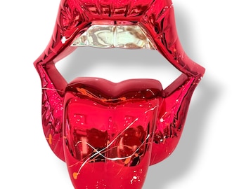 Red Lips Wall Sculpture | Chrome Plated Pop Art | Luxury Statement Decor