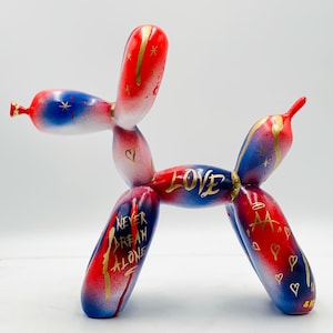 Luxury Iconic Balloon Dog Statue, Pop Art Dog Figurine, Animal Art Decor, Contemporary UK & USA Flag Design Artwork, Handmade Unique Gifts