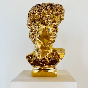 Gold Chrome Plated Michelangelo David Sculpture, Museum Copy Art Object, Luxurious Electroplated Custom David Bust,  Handmade Gift Shop