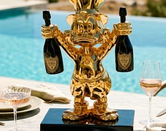 Scrooge McDuck sculptuur | Gouden chromen eendenbeeld | Luxe popart decoratie
