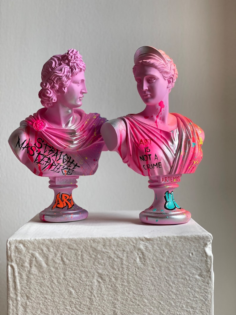 Hand-painted Pink Apollo Statue: Graffiti Ombré Resin Sculpture - Etsy
