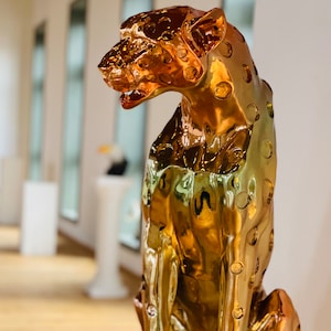 Gold Cheetah Statue, Luxurious Mirror Plated  Leopard Sculpture, Luxury Animal Floor Entrance Decor, Home decoration, Handmade Custom Gift